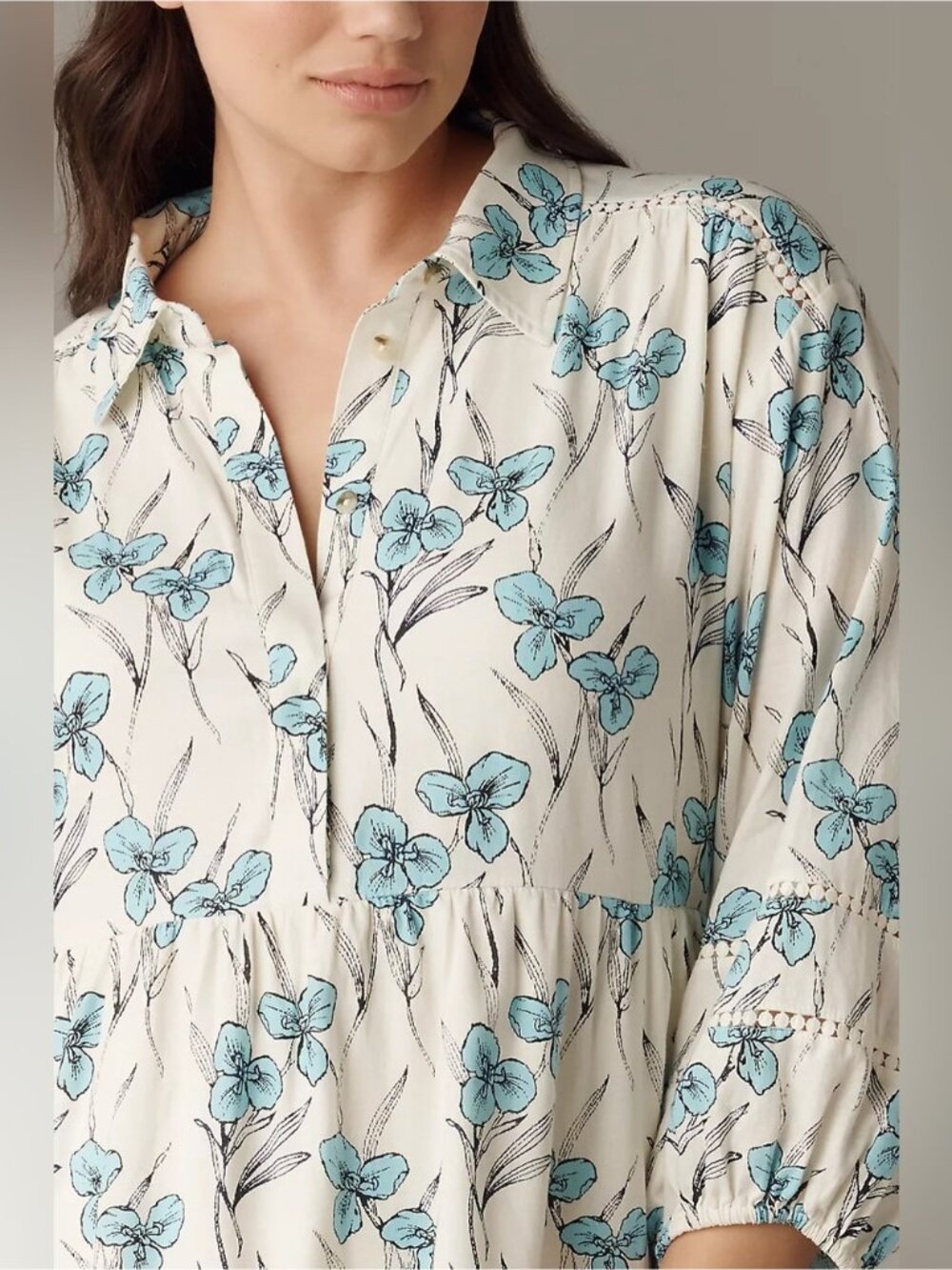 NWT Size L -Maeve Bettina Linen Blend Tiered Mini Shirtdress w Pockets (US$ 158) - Picture 8 of 16